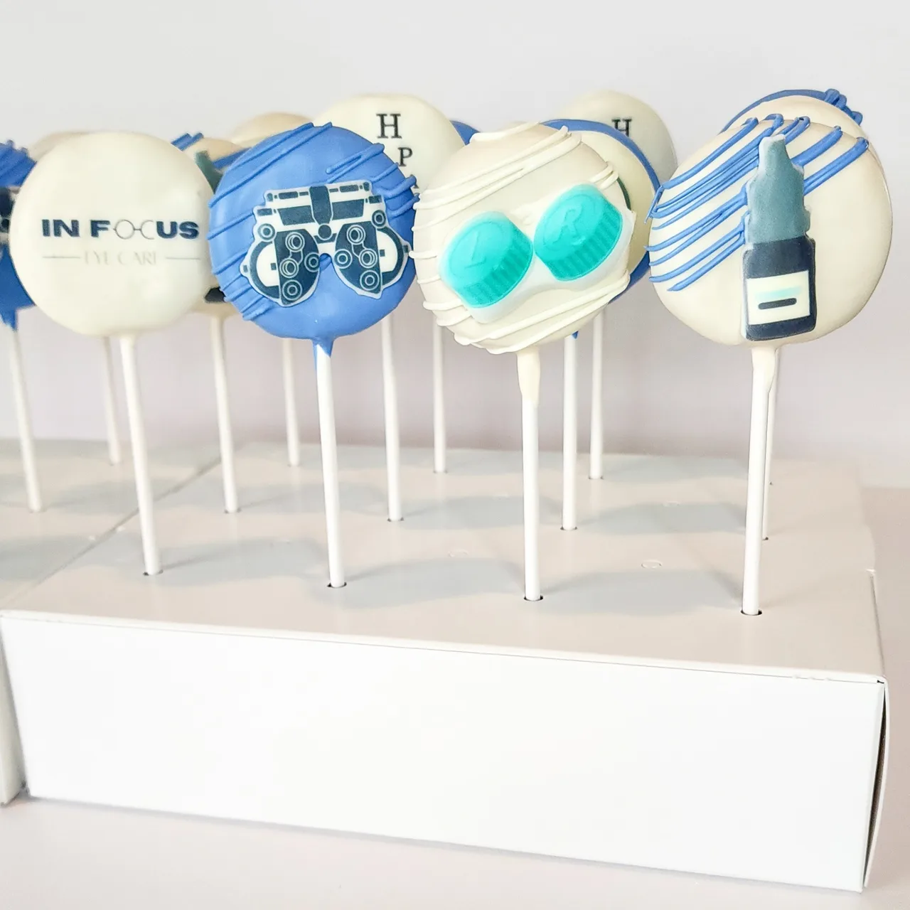 In Focus Eye Care branded corporate cake pops