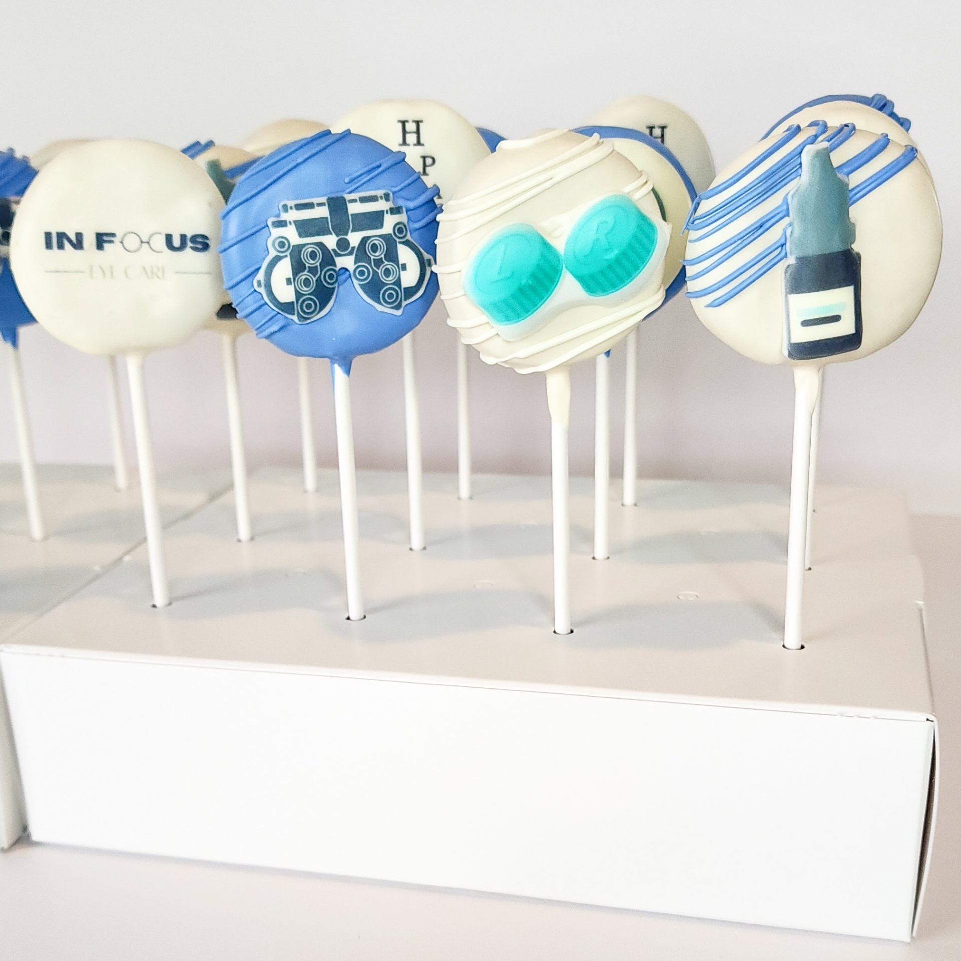 In Focus Eye Care branded corporate cake pops