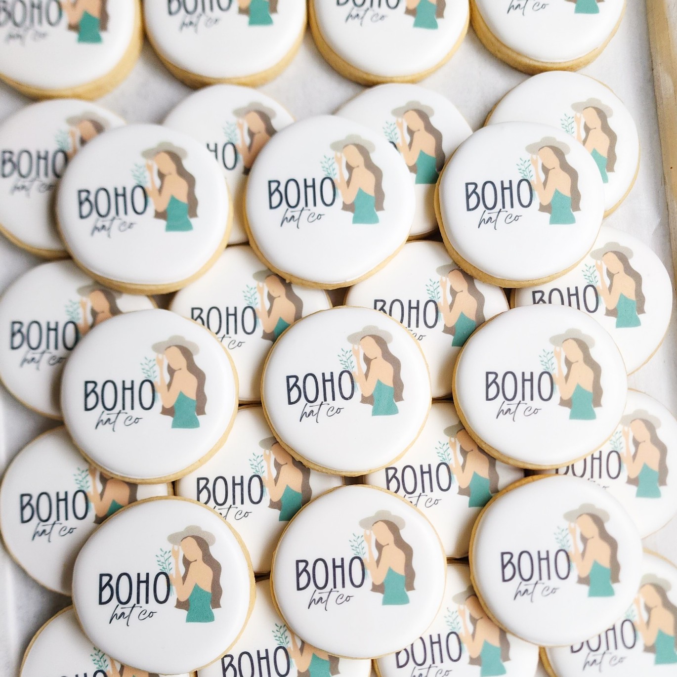 Mini round cookies printed with a company logo
