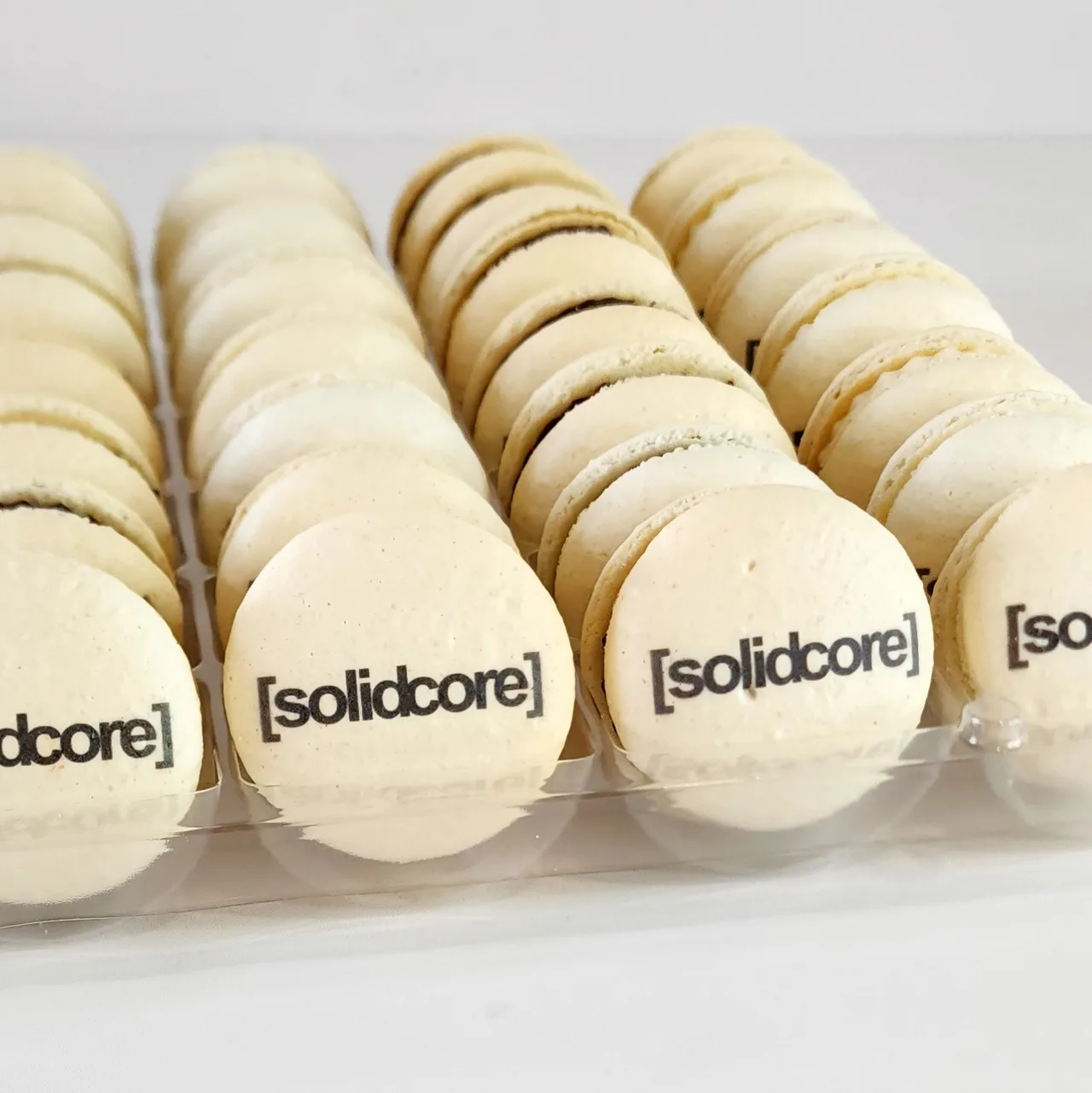 solidcore branded macarons for a corporate event