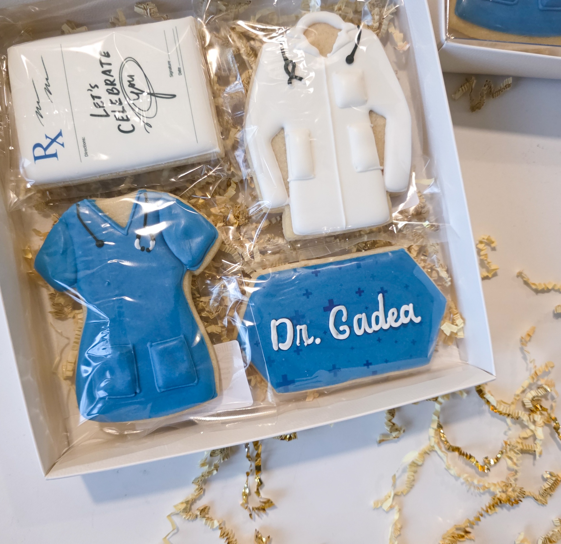 Custom medical-themed doctor gift box of decorated cookies