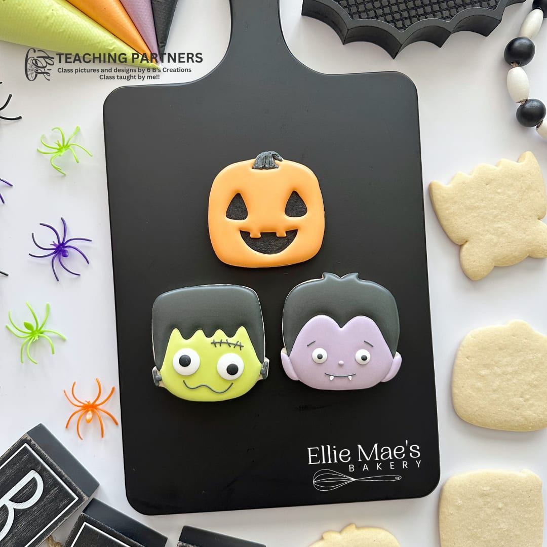 Cookies decorated at the Monster Mash Cookie Decorating class